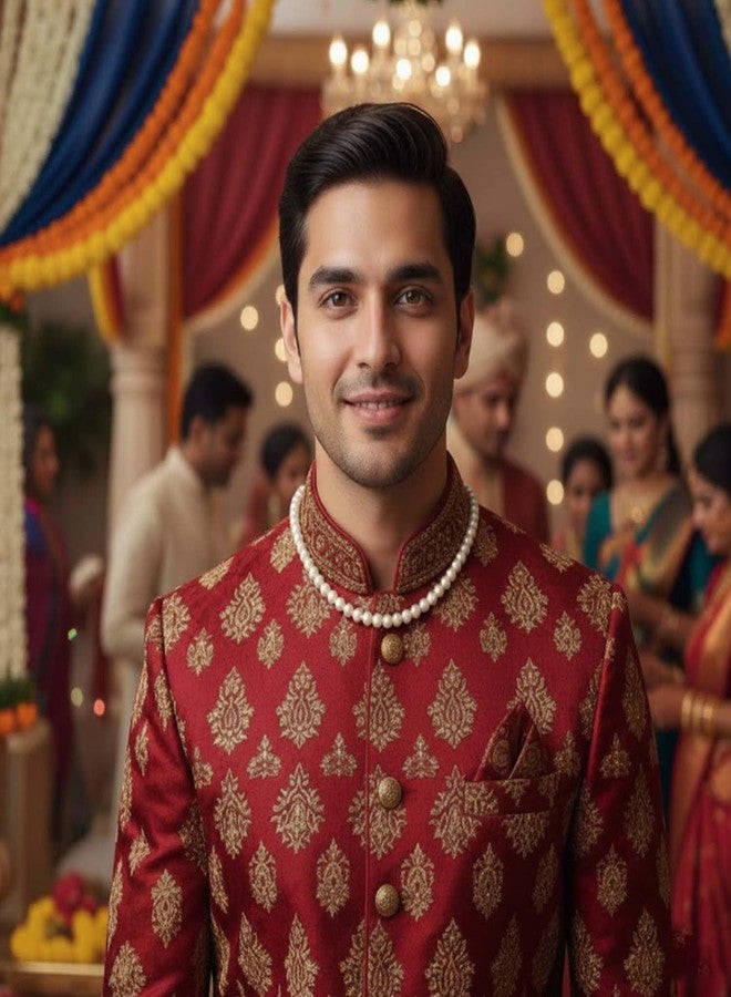 Ervio Classic Single Line White Pearl Beads Mala Necklace for Men & Women | Traditional Wedding Sherwani Pearl Necklace | Ethnic Jewelry for Boys & Girls, Festive & Wedding Accessories - Image 3