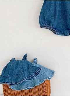 Bafanou Bafanou Summer Cowboy Style Baby Boy Jumpsuit - Sleeveless Blue Romper with Matching Hat 2 Pcs for Newborns and Infants  - Image 5