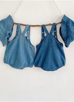 Bafanou Bafanou Summer Cowboy Style Baby Boy Jumpsuit - Sleeveless Blue Romper with Matching Hat 2 Pcs for Newborns and Infants  - Image 4