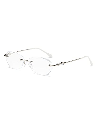 TERAISE Frameless Reading Glasses For Women With Blue Light Blocking,Fashion Diamond Cutting Rimless Eyeglasses - Image 1