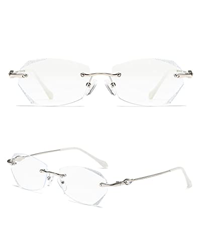 TERAISE Frameless Reading Glasses For Women With Blue Light Blocking,Fashion Diamond Cutting Rimless Eyeglasses - Image 3