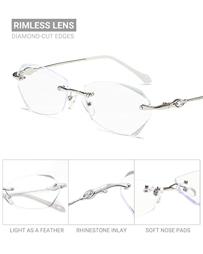 TERAISE Frameless Reading Glasses For Women With Blue Light Blocking,Fashion Diamond Cutting Rimless Eyeglasses - Image 4