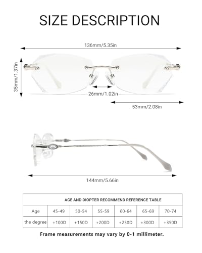 TERAISE Frameless Reading Glasses For Women With Blue Light Blocking,Fashion Diamond Cutting Rimless Eyeglasses - Image 5