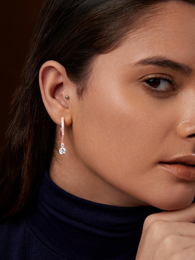MINUTIAE Stylish Hoop Earring With Solitaire Crystal Diamond Fashion Jewellery For Women and Girls (Rose Gold) - Image 3