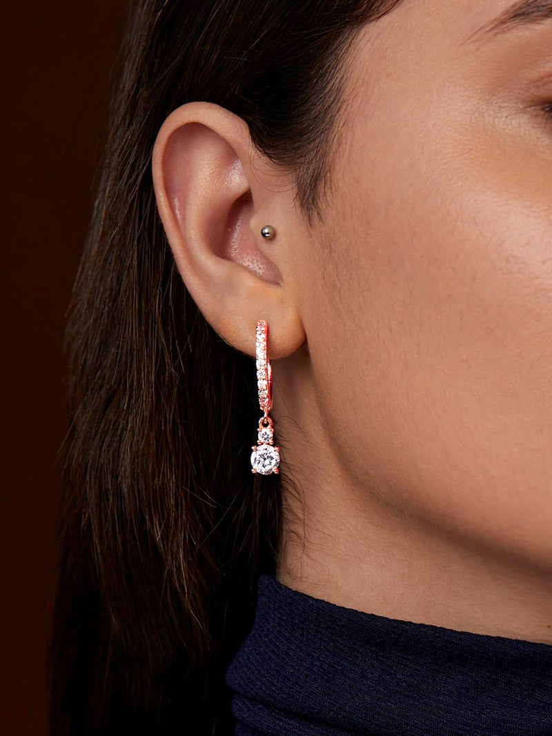 MINUTIAE Stylish Hoop Earring With Solitaire Crystal Diamond Fashion Jewellery For Women and Girls (Rose Gold) - Image 4