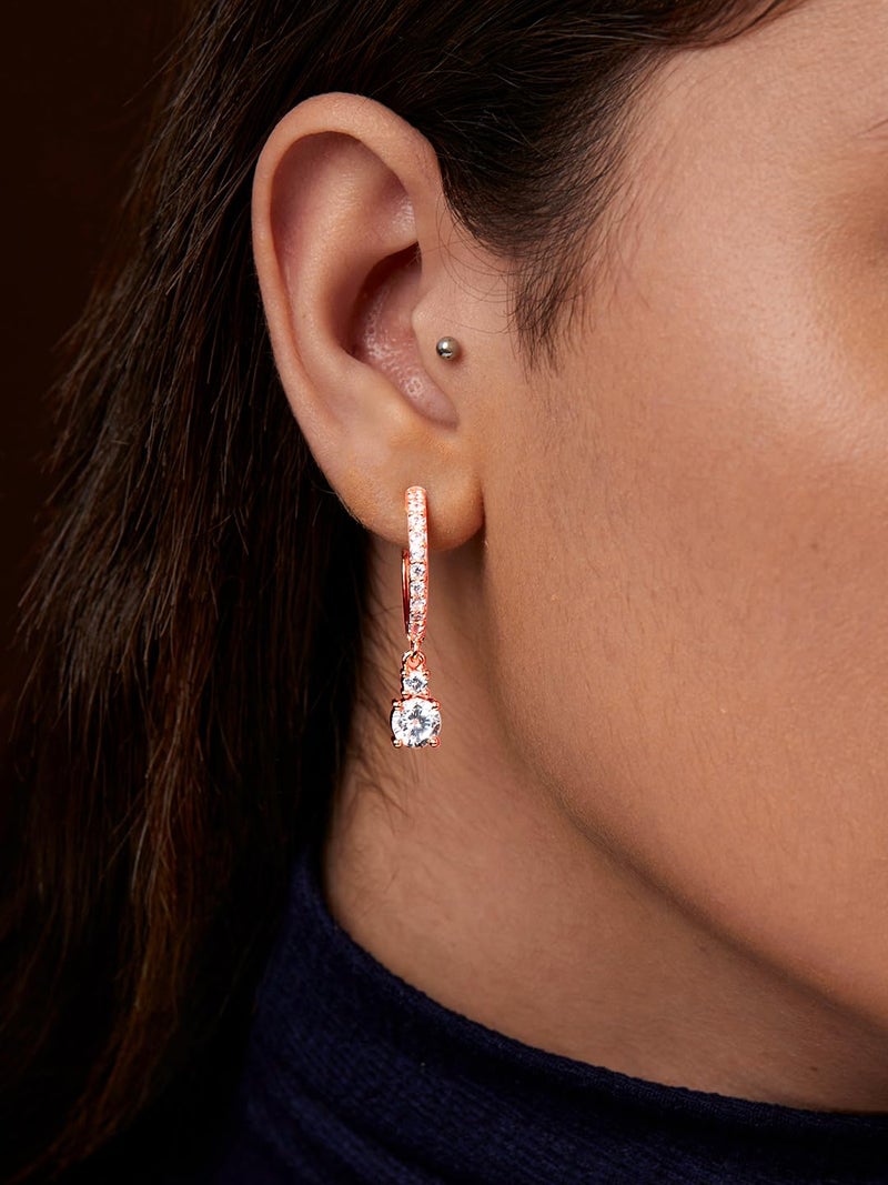 MINUTIAE Stylish Hoop Earring With Solitaire Crystal Diamond Fashion Jewellery For Women and Girls (Rose Gold) - Image 2