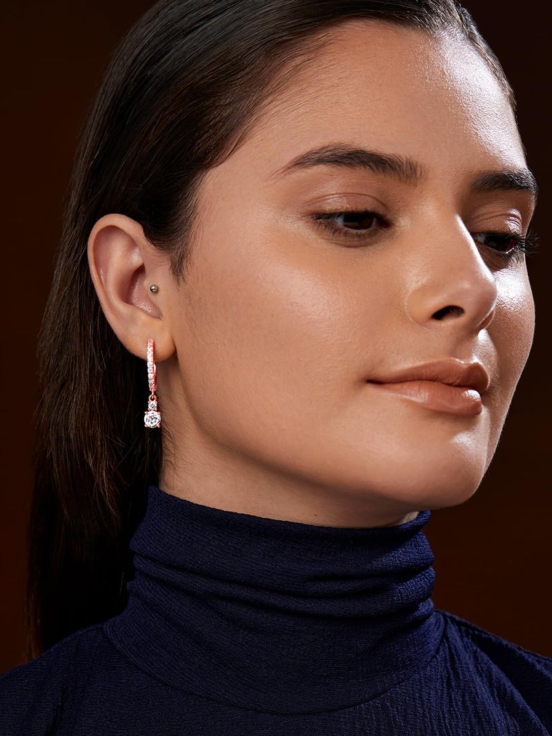MINUTIAE Stylish Hoop Earring With Solitaire Crystal Diamond Fashion Jewellery For Women and Girls (Rose Gold) - Image 5