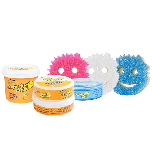 Scrub Daddy Scrub Daddy Sponges Household Cleaning Supplies Bundle PowerPaste Cleaning Putty Tangerine Clean PowErase Gel All Purpose Cleaner Scrub Mommy 3 Pastes 3 Sponges