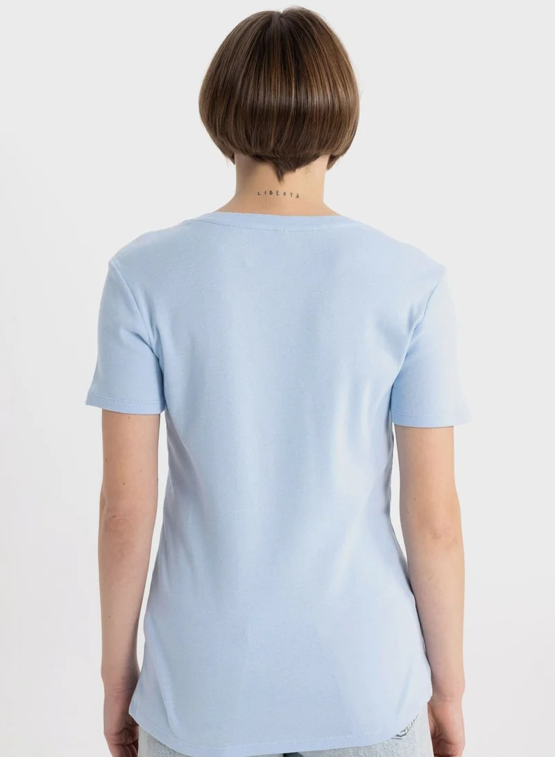 DeFacto Slim Fit V-Neck Ribana Short Sleeve T-Shirt