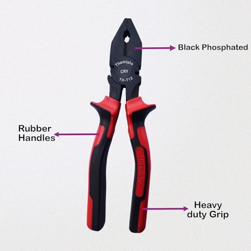 Themisto TH-T12 8 Inch Combination Plier | Black Phosphate Coated | (200mm) | Red - Image 5