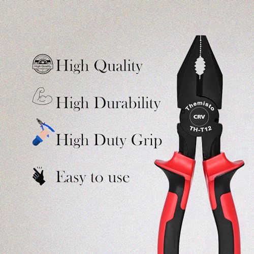 Themisto TH-T12 8 Inch Combination Plier | Black Phosphate Coated | (200mm) | Red - Image 4