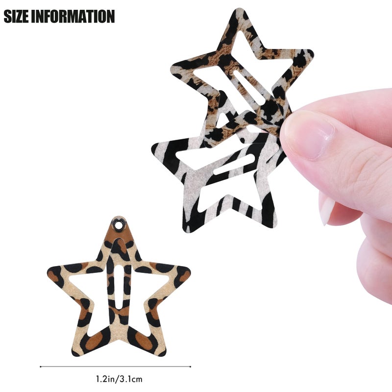 SAOROPEB Star Hair Clips Snap Hair Barrettes Non Slip Star Hair Accessories Leopard Colors Metal Hair Clips for Girls Women -16 PCS -Red & Grey - Image 2