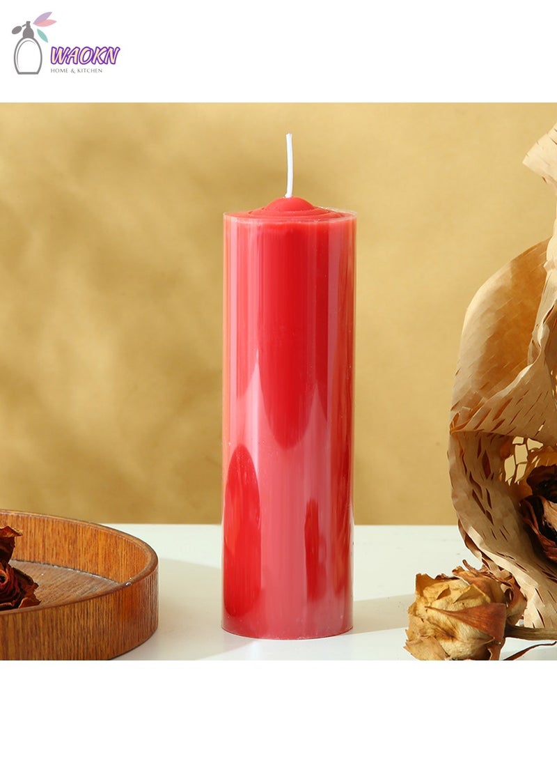 دبليو أيه أو كي أن شموع عمودية مدببة من شمع الصويا مقاس 16×5 سم لتزيين المنزل وديكور الطاولة، شموع بدون دخان أو تقطير، مجموعة من شمعة واحدة، يمكن أن تحترق لمدة 60 ساعة، بدون رائحة (أحمر) - Image 1