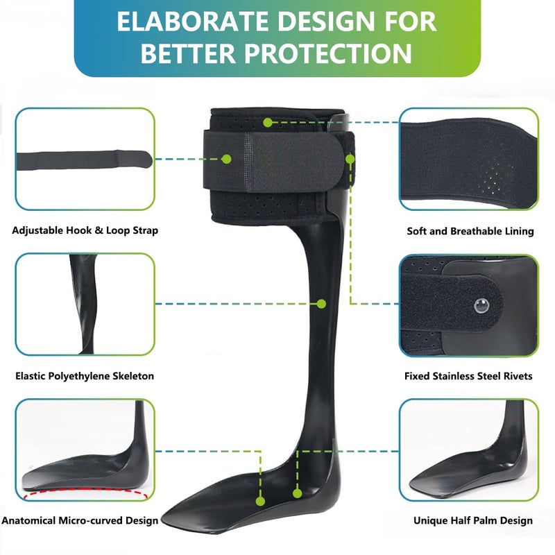 Komzer AFO Drop Foot Brace, Medical Ankle Foot Orthosis, Lightweight Foot Support Stabilizer, Drop Foot Postural Correction Brace for Men and Women (M-Right) - Image 3