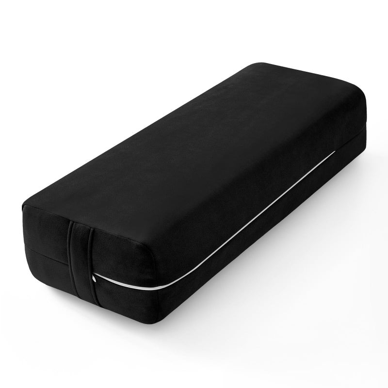 Wellsin Rectangular Yoga Bolster Meditation Pillow with Washable Suede Cover 27X10 X55 Black - Image 2