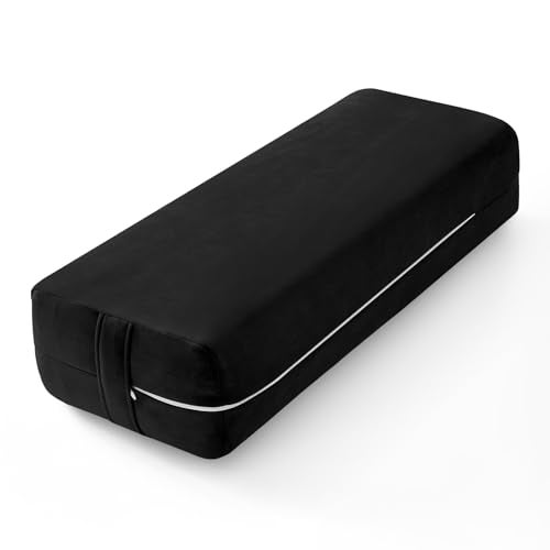 Wellsin Rectangular Yoga Bolster Meditation Pillow with Washable Suede Cover 27X10 X55 Black - Image 1