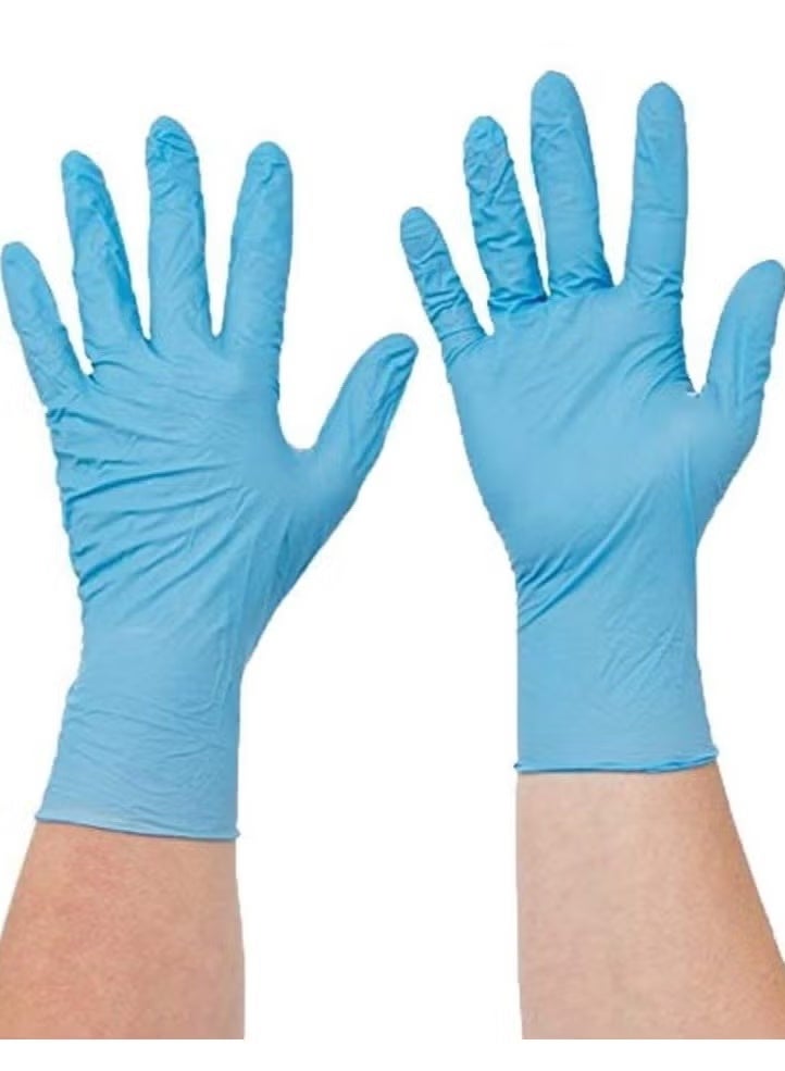 Multi-use blue rubber gloves or gloves without powder, a package containing 100 pieces, to keep hands clean for home, cleaning, work, and clinics for doctors and nurses - Image 1