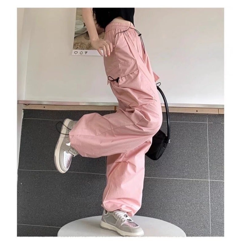 سراويل العمل للرجال بأسلوب أمريكي علامة عصرية فضفاضة غير رسمية سراويل للرجال والنساء بحزام قابل للسحب متعددة الجيوب مستقيمة - Image 1