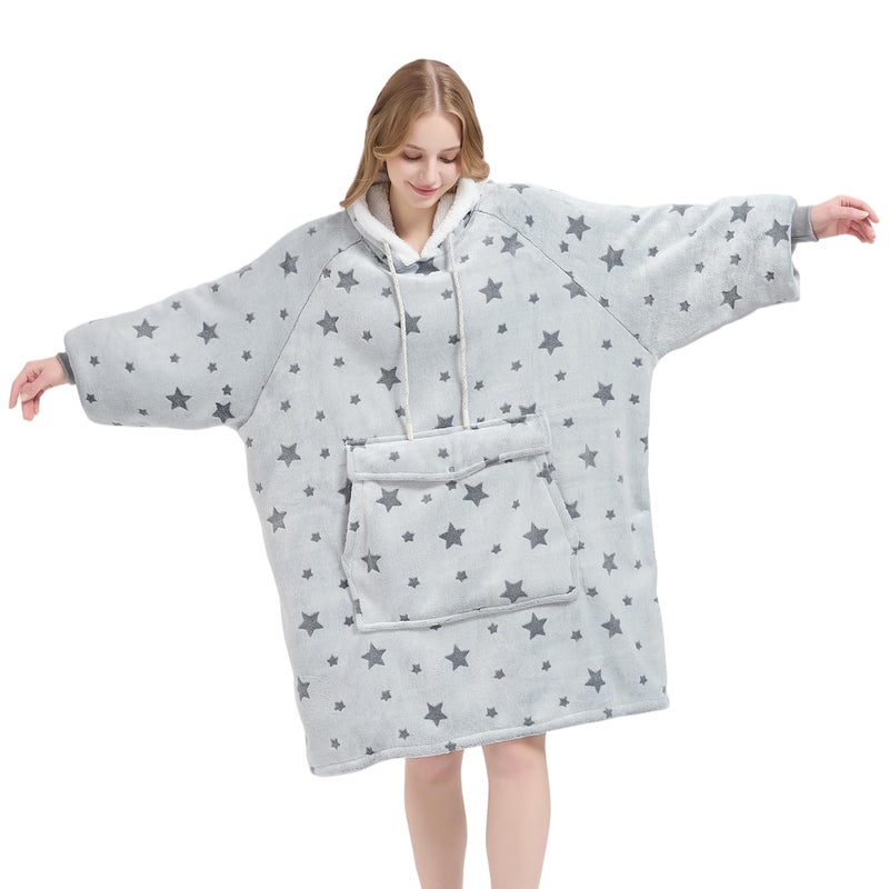 Qeils Wearable Blanket Hoodie for Women, Comfy Sherpa Sweatshirt Blanket as Birthday Christmas Gifts, Oversized Pullover Jacket Blanket Hoodie for Adult (Snipped Star, Adult) - Image 1