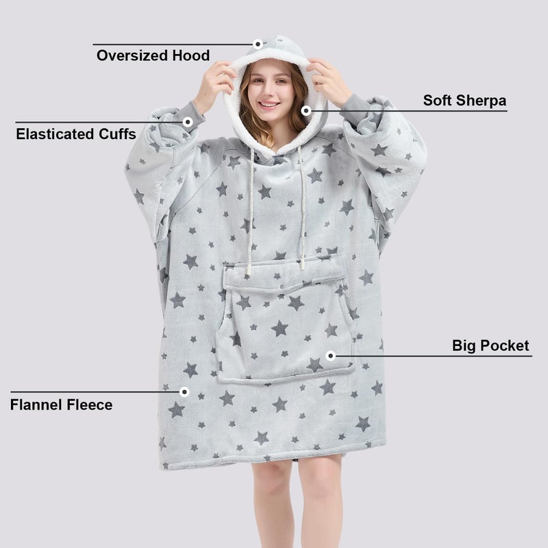 Qeils Wearable Blanket Hoodie for Women, Comfy Sherpa Sweatshirt Blanket as Birthday Christmas Gifts, Oversized Pullover Jacket Blanket Hoodie for Adult (Snipped Star, Adult) - Image 4