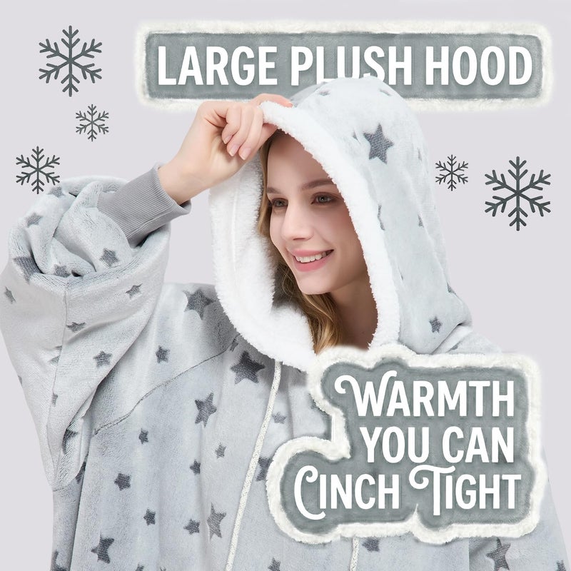 Qeils Wearable Blanket Hoodie for Women, Comfy Sherpa Sweatshirt Blanket as Birthday Christmas Gifts, Oversized Pullover Jacket Blanket Hoodie for Adult (Snipped Star, Adult) - Image 3