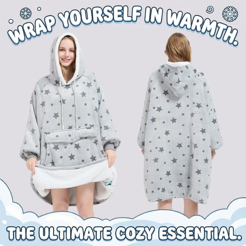 Qeils Wearable Blanket Hoodie for Women, Comfy Sherpa Sweatshirt Blanket as Birthday Christmas Gifts, Oversized Pullover Jacket Blanket Hoodie for Adult (Snipped Star, Adult) - Image 5
