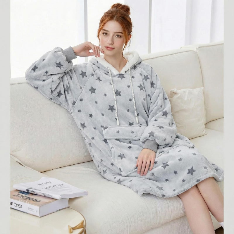 Qeils Wearable Blanket Hoodie for Women, Comfy Sherpa Sweatshirt Blanket as Birthday Christmas Gifts, Oversized Pullover Jacket Blanket Hoodie for Adult (Snipped Star, Adult) - Image 2