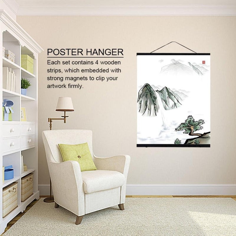klarako Poster Frame, Photo Frame, Magnetic Poster Hanger Frame, Magnetic Poster Hanger, 50cm Light Wood Wooden Magnet Canvas Artwork Print Dowel Poster Photo Picture Hangers Frames Wall Hanging - Image 2