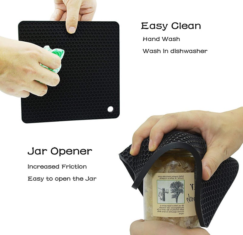 P-Plus International Silicone Trivet Mats - Pot Holders - Drying Mat Our potholders Kitchen Tool is Heat Resistant to 480°F, Non-Slip Durable Flexible Easy to wash (Black, Pack of 4) - Image 4