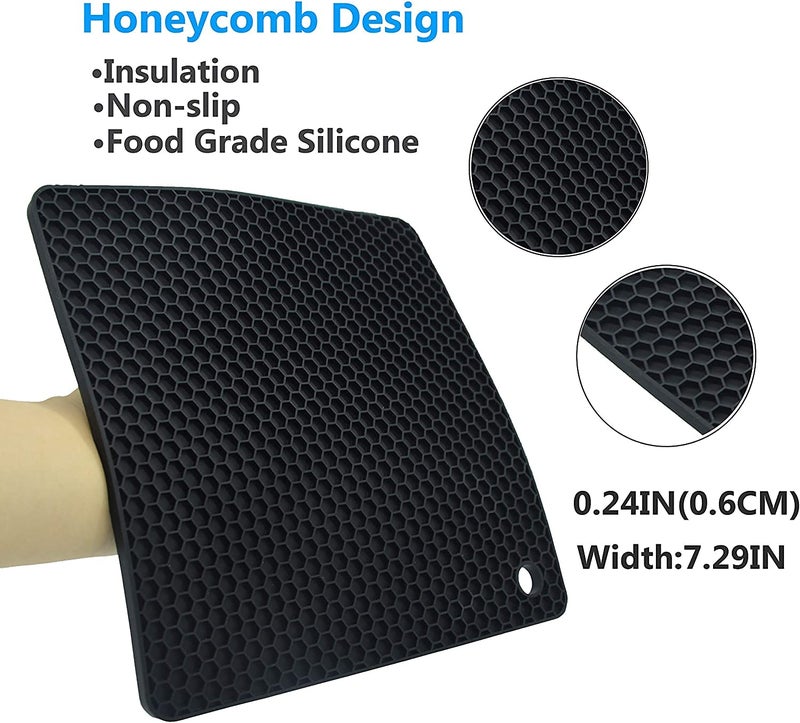 P-Plus International Silicone Trivet Mats - Pot Holders - Drying Mat Our potholders Kitchen Tool is Heat Resistant to 480°F, Non-Slip Durable Flexible Easy to wash (Black, Pack of 4) - Image 3