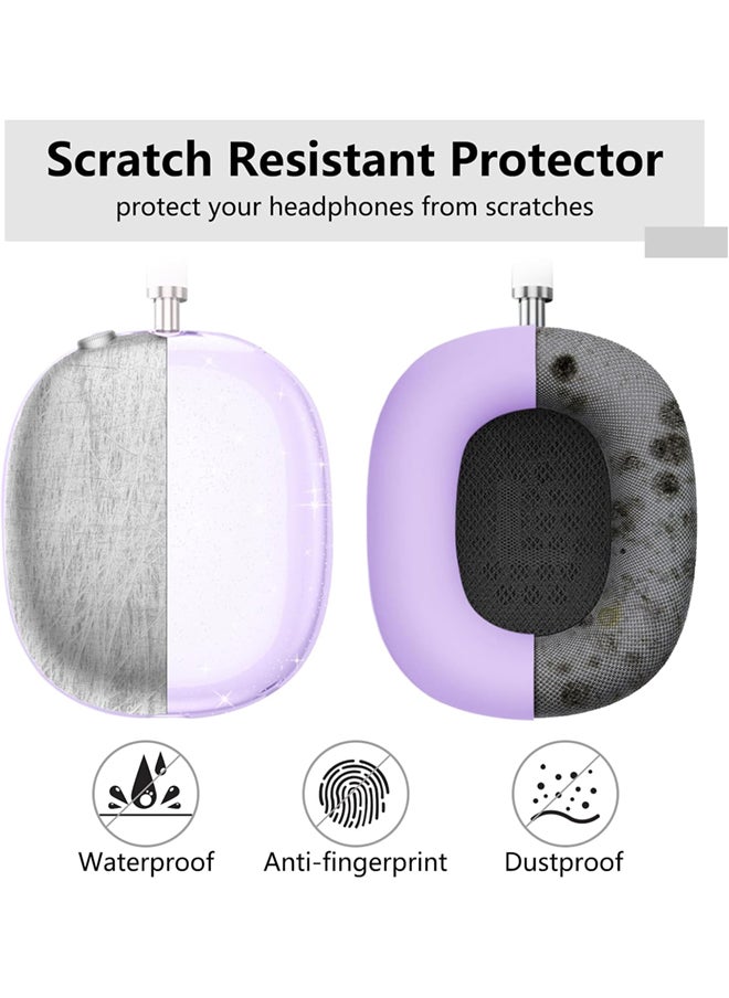 SJet - Silicone Case Cover for AirPods Max Headphones, Clear Soft TPU Ear Cups Cover/Ear Pad Case Cover/Headband Cover for AirPods Max (2024/2020) - Purple Glitter - Image 1