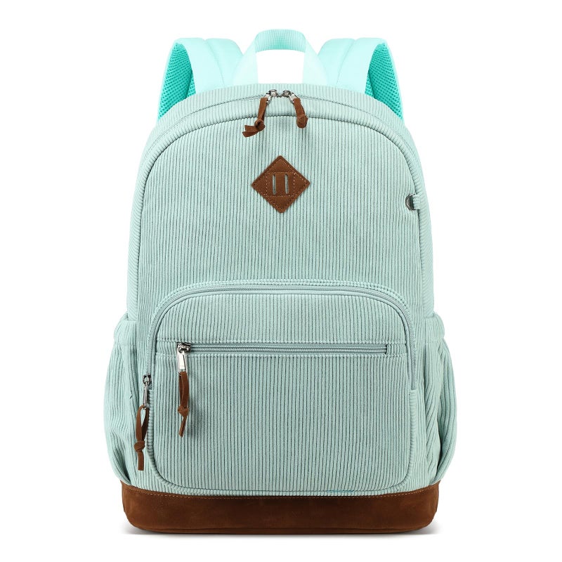 mygreen Corduroy School Backpack for Teens Girls & Boys, Vintage Lightweight Laptop Bag with Padded Sleeve, Large Capacity Water-Resistant Bookbag for College, High School, and Daily Use Green - Image 1