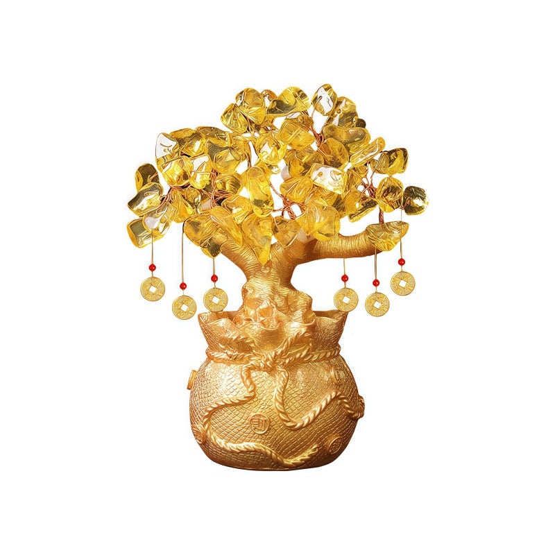 Chiorgone Citrine Crystal Money Tree - Feng Shui Wealth Tree for Prosperity, Golden Money Bag Bonsai, Lucky Gemstone Tree for Home & Office - Image 1