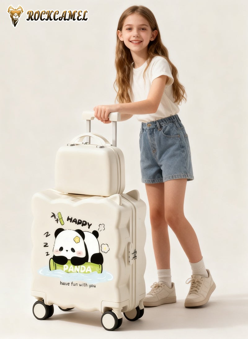 ROCKCAMEL حقيبتان سفر للأطفال قابلة للركوب، مقاس 20 بوصة، مع حامل للمشروبات، وعجلات ملساء وصامتة، ومقبض قابل للتعديل، ومقعد على شكل حرف U، وقفل سري، وتصميم فريد، وهيكل خارجي صلب من مادة ABS للمطار والمدرسة (لون أبيض) - Image 2
