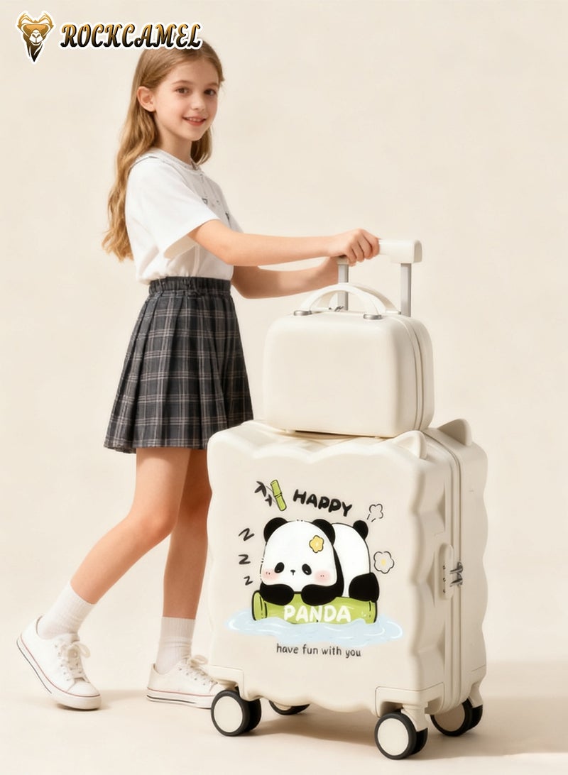 ROCKCAMEL حقيبتان سفر للأطفال قابلة للركوب، مقاس 20 بوصة، مع حامل للمشروبات، وعجلات ملساء وصامتة، ومقبض قابل للتعديل، ومقعد على شكل حرف U، وقفل سري، وتصميم فريد، وهيكل خارجي صلب من مادة ABS للمطار والمدرسة (لون أبيض) - Image 3