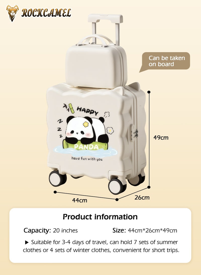 ROCKCAMEL حقيبتان سفر للأطفال قابلة للركوب، مقاس 20 بوصة، مع حامل للمشروبات، وعجلات ملساء وصامتة، ومقبض قابل للتعديل، ومقعد على شكل حرف U، وقفل سري، وتصميم فريد، وهيكل خارجي صلب من مادة ABS للمطار والمدرسة (لون أبيض) - Image 5