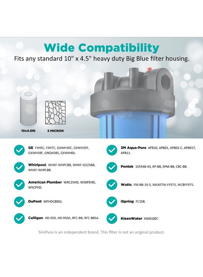 SimPure 5 Micron 10 x 4.5 Inch Whole House Carbon Water Filter | CTO Activated Coconut Carbon Replacement Cartridge | Fits DB10P, DB10C-2, GE GXWH40L, GXWH35F, BB10, FXHTC, FC15B (2Pack) - Image 5