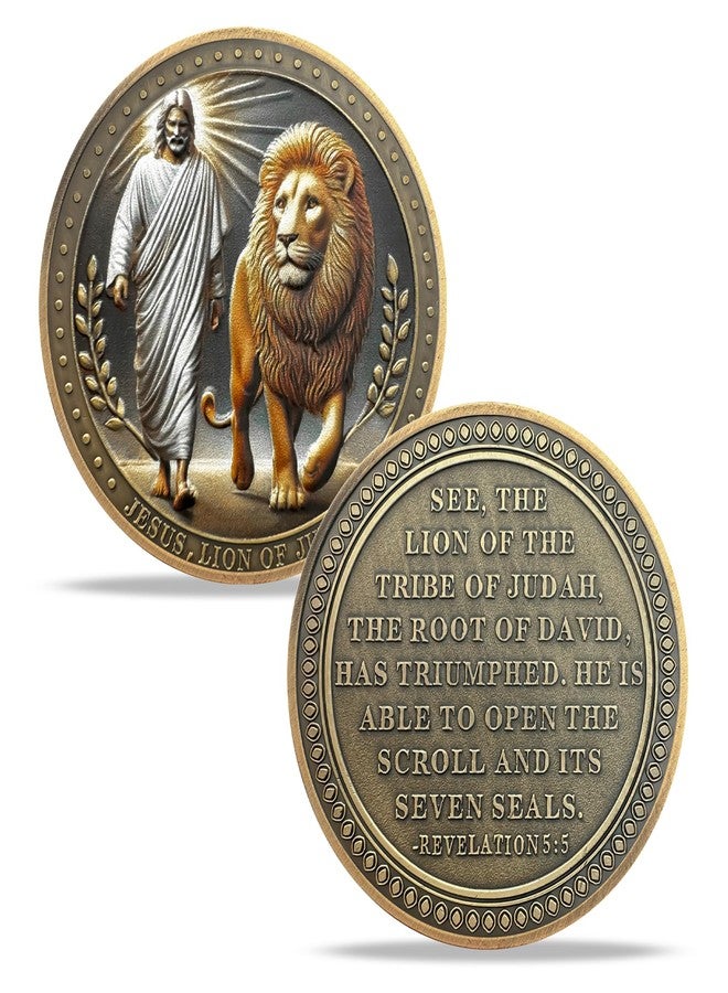 ASmileIndeep Christian Challenge Coin - Jesus The Lion of Judah Coin - Revelation 5:5 Religious Faith Token- Inspirational Strength Victory and Peace Coin - Good Luck Religious Commemorative Gifts - Image 1
