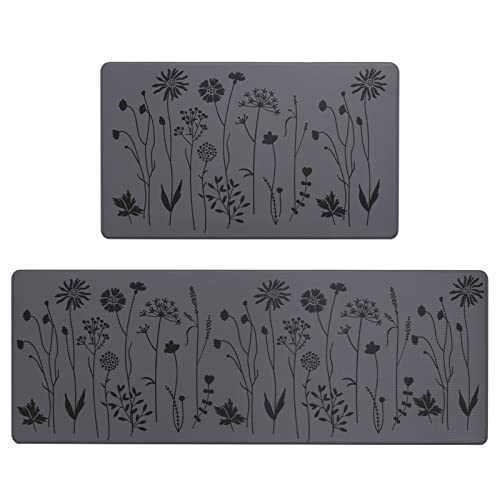 Rempry 2 Pcs Floor Mat, Waterproof Non Slip Anti-Fatigue PVC Cushioned Rug Sets for Kitchen, Office, Sink 17"x47"+17"x29" (Dark Grey) - Image 1