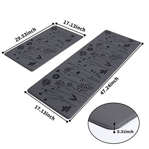 Rempry 2 Pcs Floor Mat, Waterproof Non Slip Anti-Fatigue PVC Cushioned Rug Sets for Kitchen, Office, Sink 17"x47"+17"x29" (Dark Grey) - Image 2