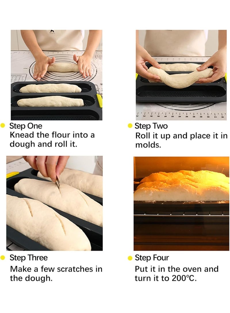 Non-Stick Silicone French Bread Loaf Pan with 4 Buns Mold, Black Food-Grade Baking Tray for Loaf, Hot Dog Buns, Sandwich & Homemade Breads - Image 5