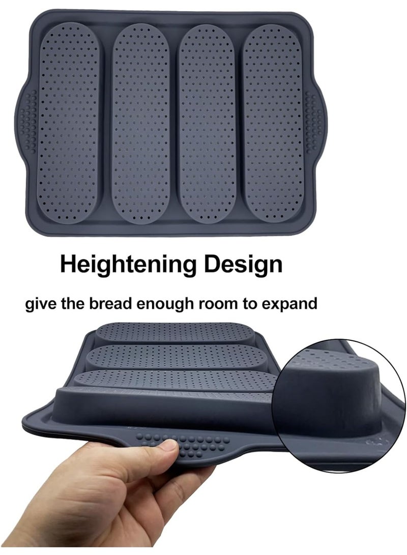 Non-Stick Silicone French Bread Loaf Pan with 4 Buns Mold, Black Food-Grade Baking Tray for Loaf, Hot Dog Buns, Sandwich & Homemade Breads - Image 2