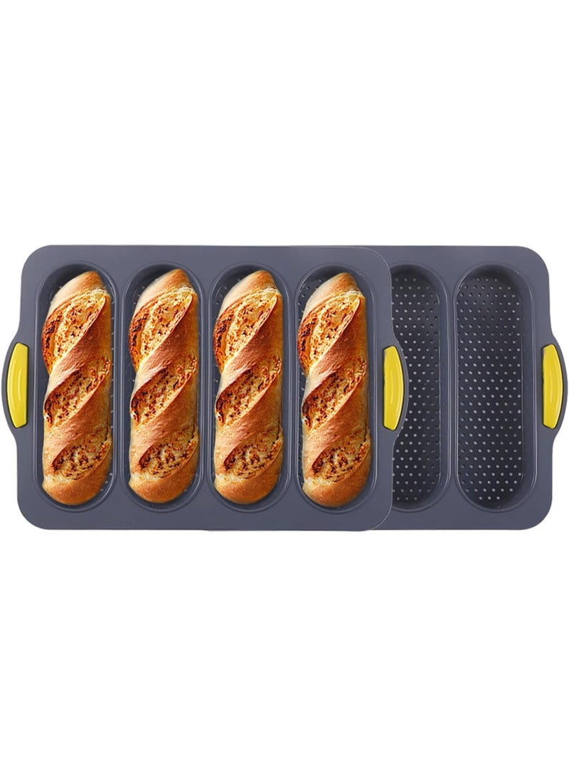 Non-Stick Silicone French Bread Loaf Pan with 4 Buns Mold, Black Food-Grade Baking Tray for Loaf, Hot Dog Buns, Sandwich & Homemade Breads - Image 4