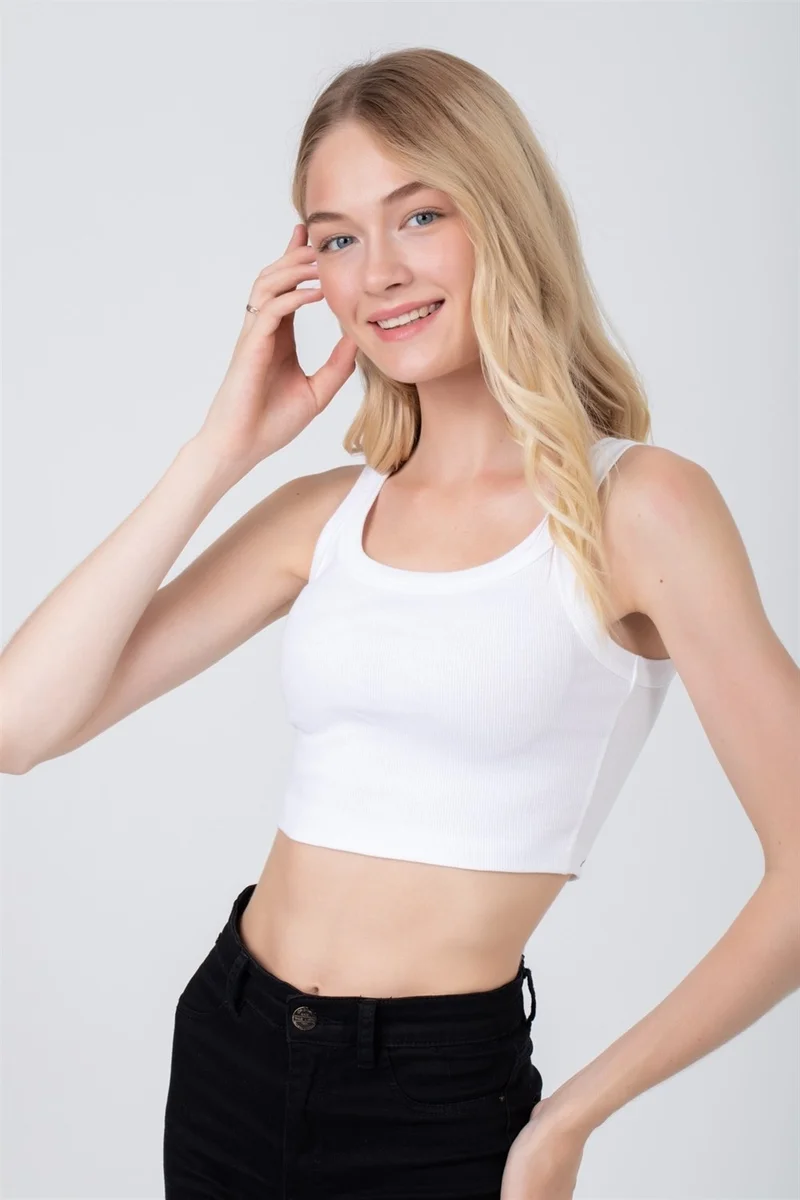 Baykar Women's Thin Strap Camisole Crop Bustier Undershirt 6110 White