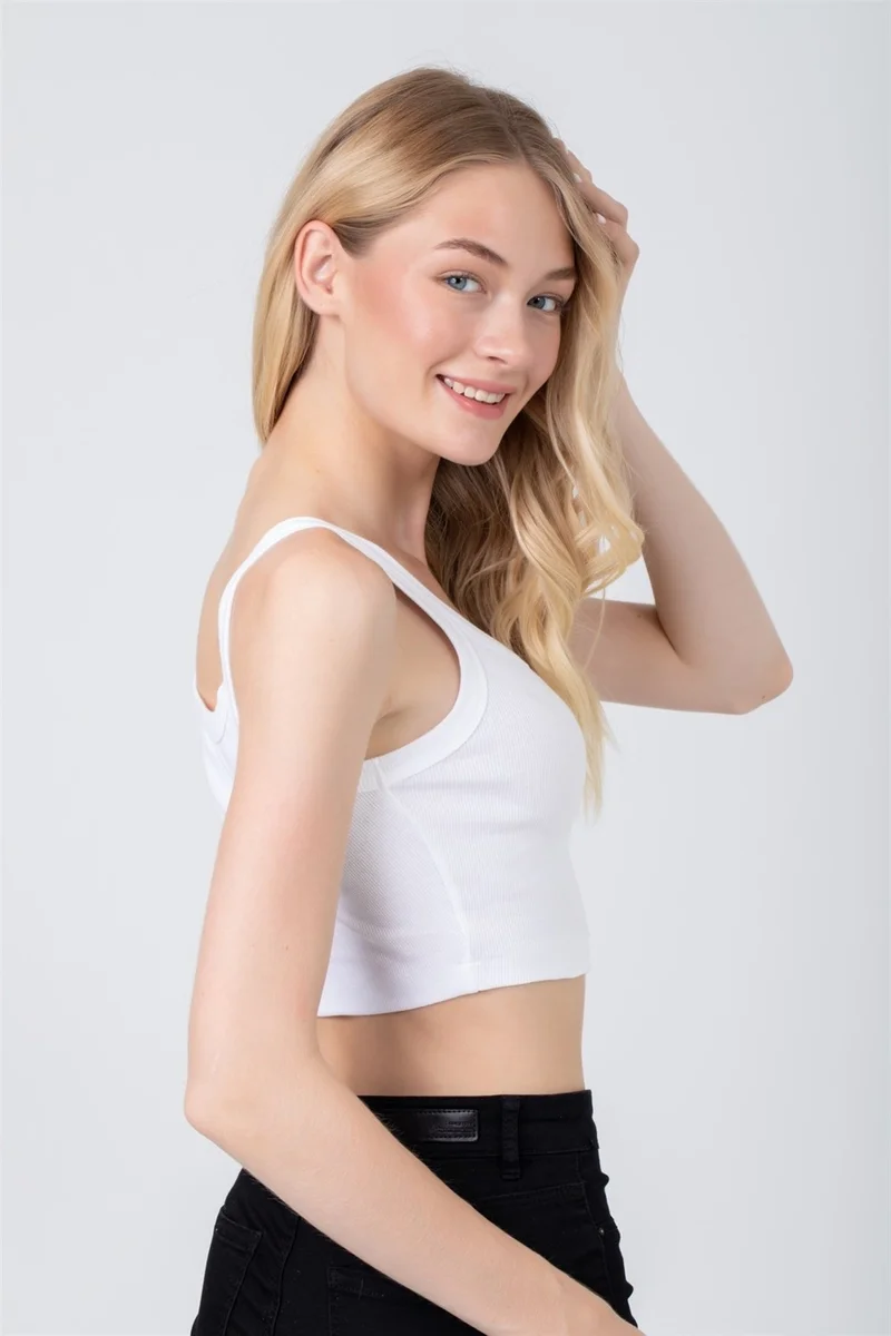 Baykar Women's Thin Strap Camisole Crop Bustier Undershirt 6110 White