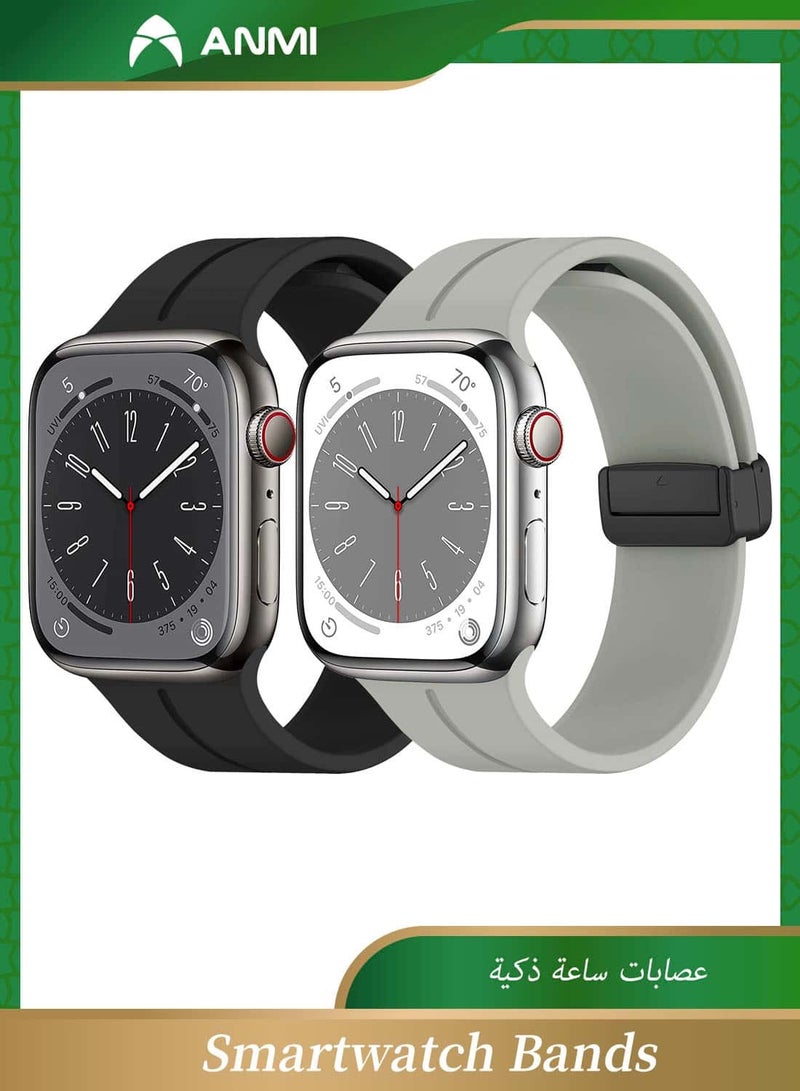 أنمي 2 حزمة استبدال السيليكون المغناطيسي Buckle Band لتفاحة ساعة Band 42m/44m/45m/49mm. - Image 1