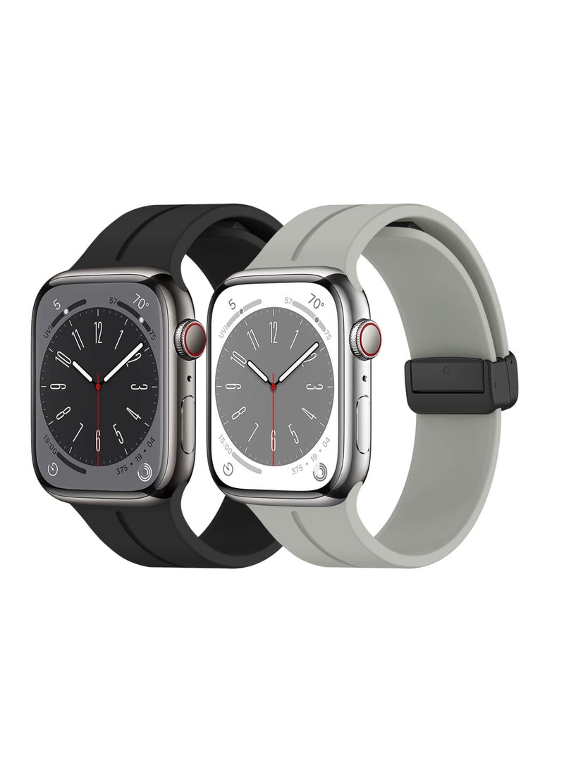 Anmi - 2 Pack Silicone replacement Magnetic Buckle Band for apple watch Band 42mm/44mm/45mm/49mm, Waterproof Silicone Sport Band for iWatch Series 8,Ultra,7,SE,6,5,4,3,2,1 - Image 1