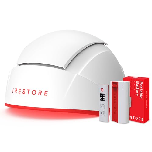 iRestore Professional + حزمة بطارية قابلة للشحن - علاج الضوء الأحمر بالليزر لنمو الشعر - معتمد من إدارة الغذاء والدواء لعلاج تساقط الشعر، وت thinning للرجال والنساء - قبعة إعادة نمو الشعر - 282 ليزر و LED - Image 1