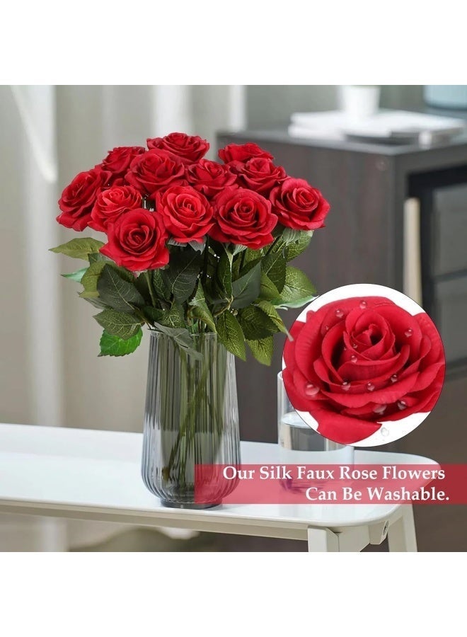 10Pcs Real Touch Artificial Red Roses - Lifelike Red Roses for Wedding Bouquets, Bridal Decor, Tall Vases, Home & Party Decor, Indoor Garden - Image 3
