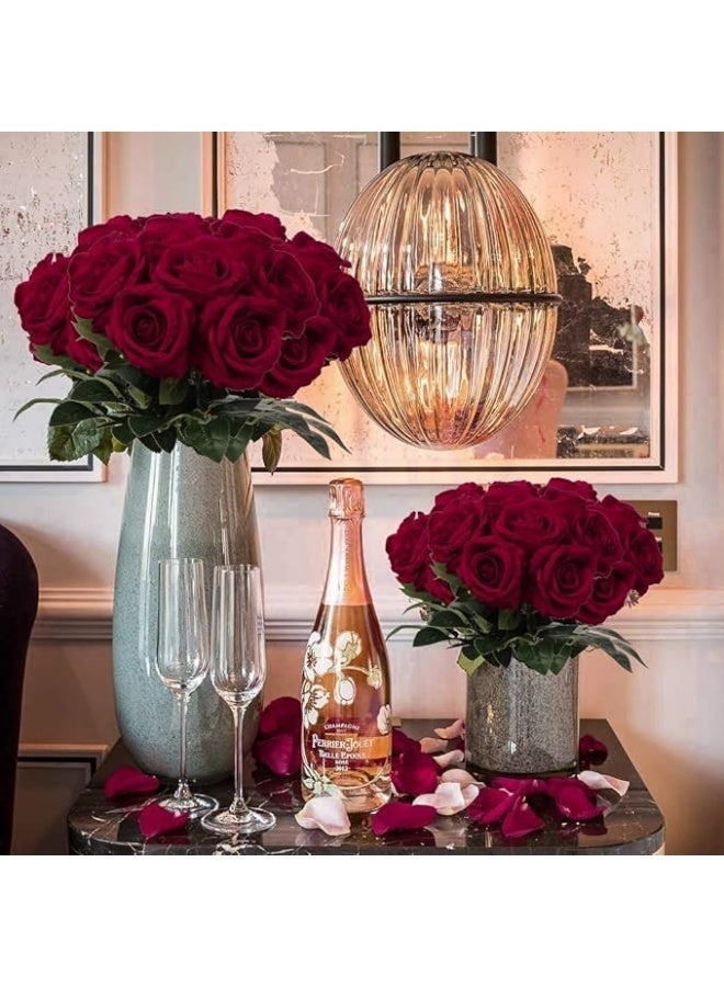 10Pcs Real Touch Artificial Red Roses - Lifelike Red Roses for Wedding Bouquets, Bridal Decor, Tall Vases, Home & Party Decor, Indoor Garden - Image 4